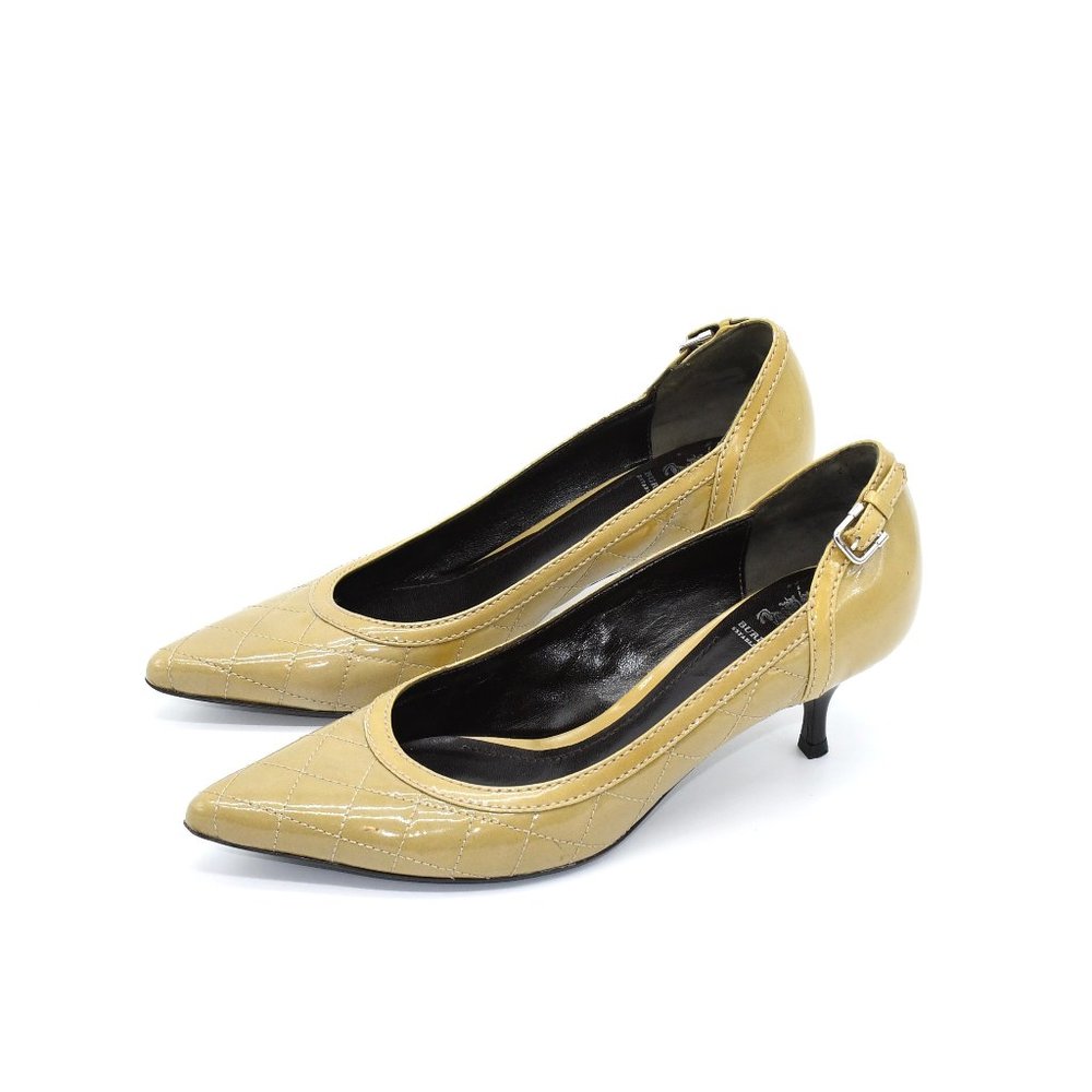 Burberry Tan Quilted Kitten Heel Pump 35.5
